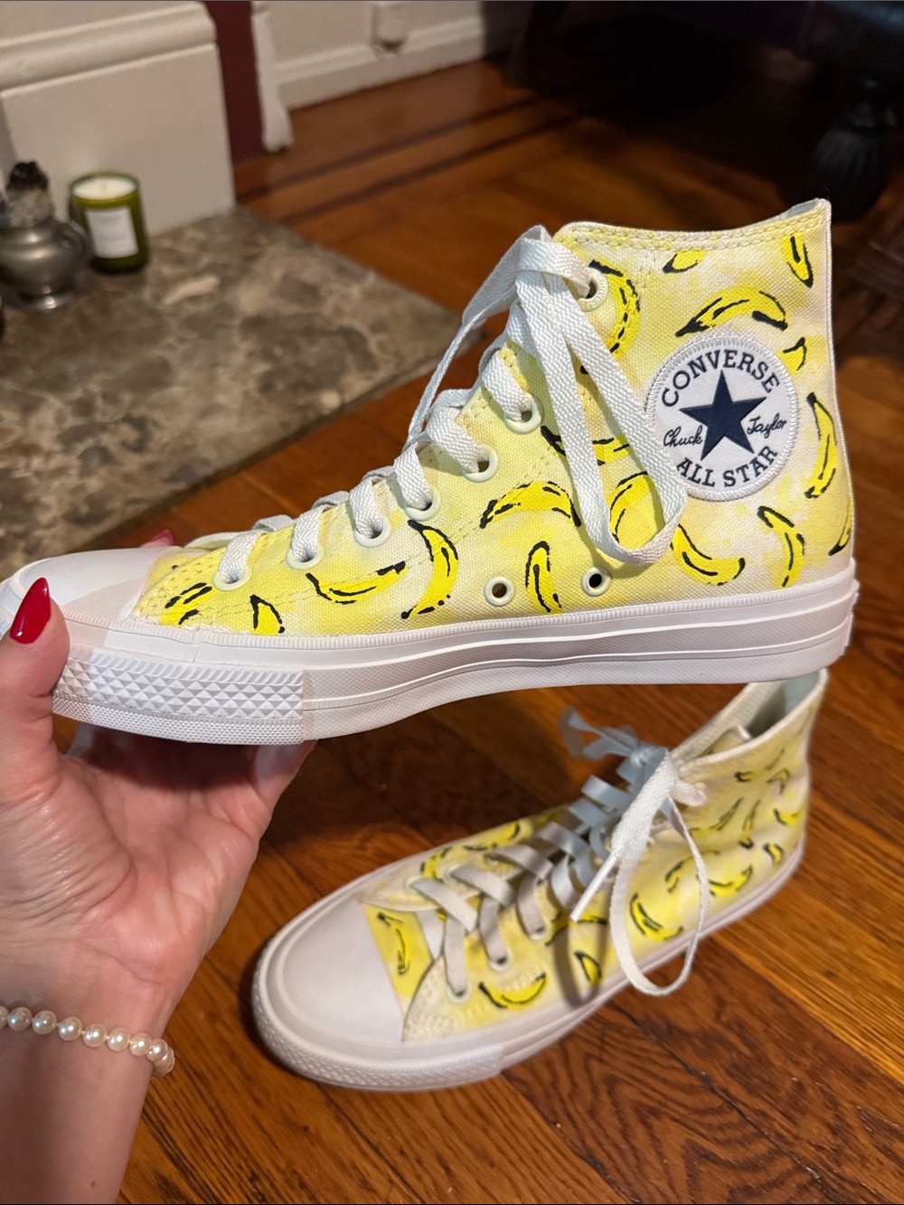 Converse All Star High Top Sneakers Hand-Painted Banana Print